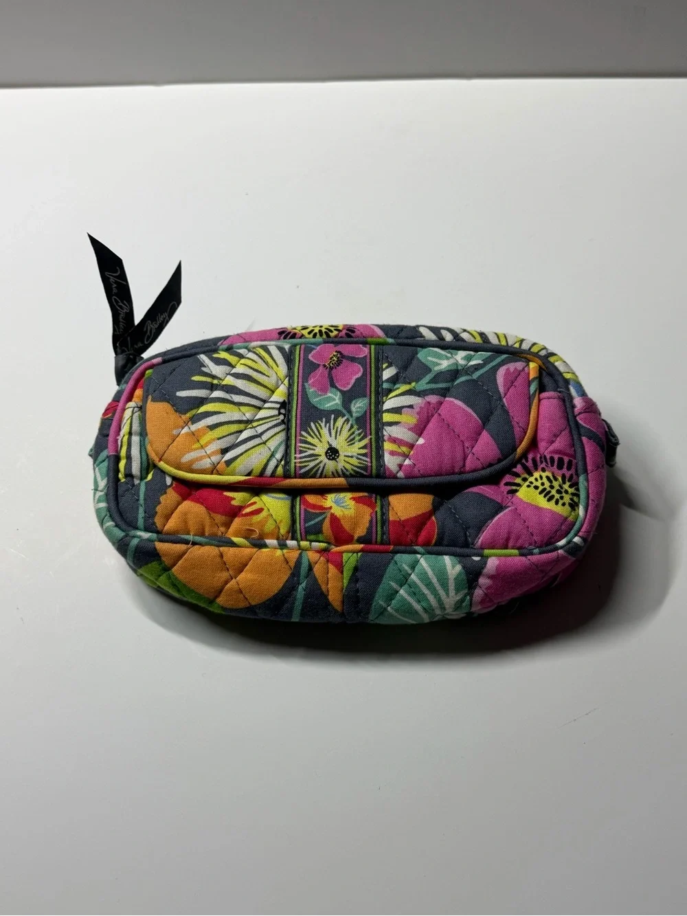 Vera Bradley Mirror Cosmetic Makeup Case Plastic Lined Pink Gray Yellow Floral